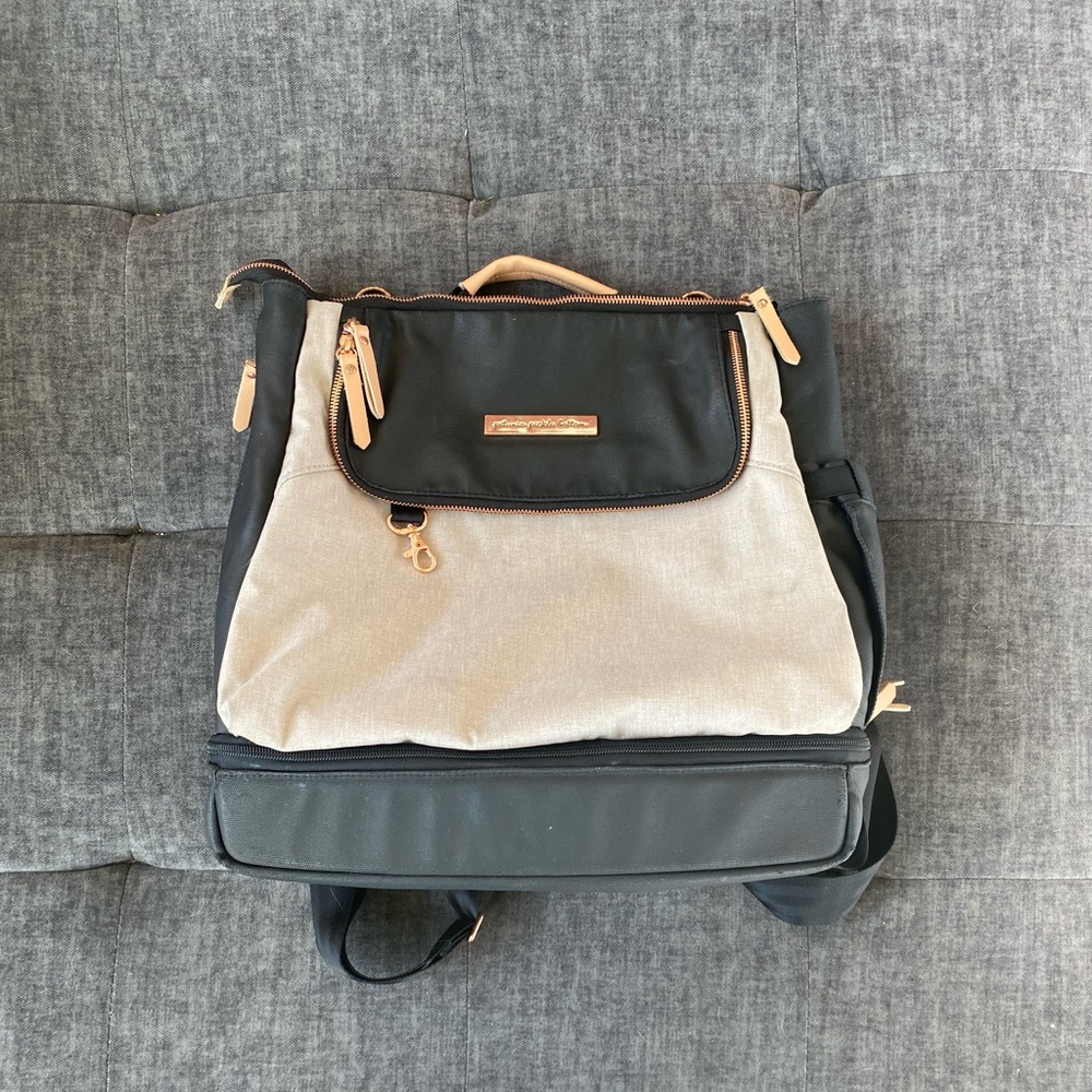 Petunia Pickle Bottom Diaper Bag - Black and Tan with Rose Gold details